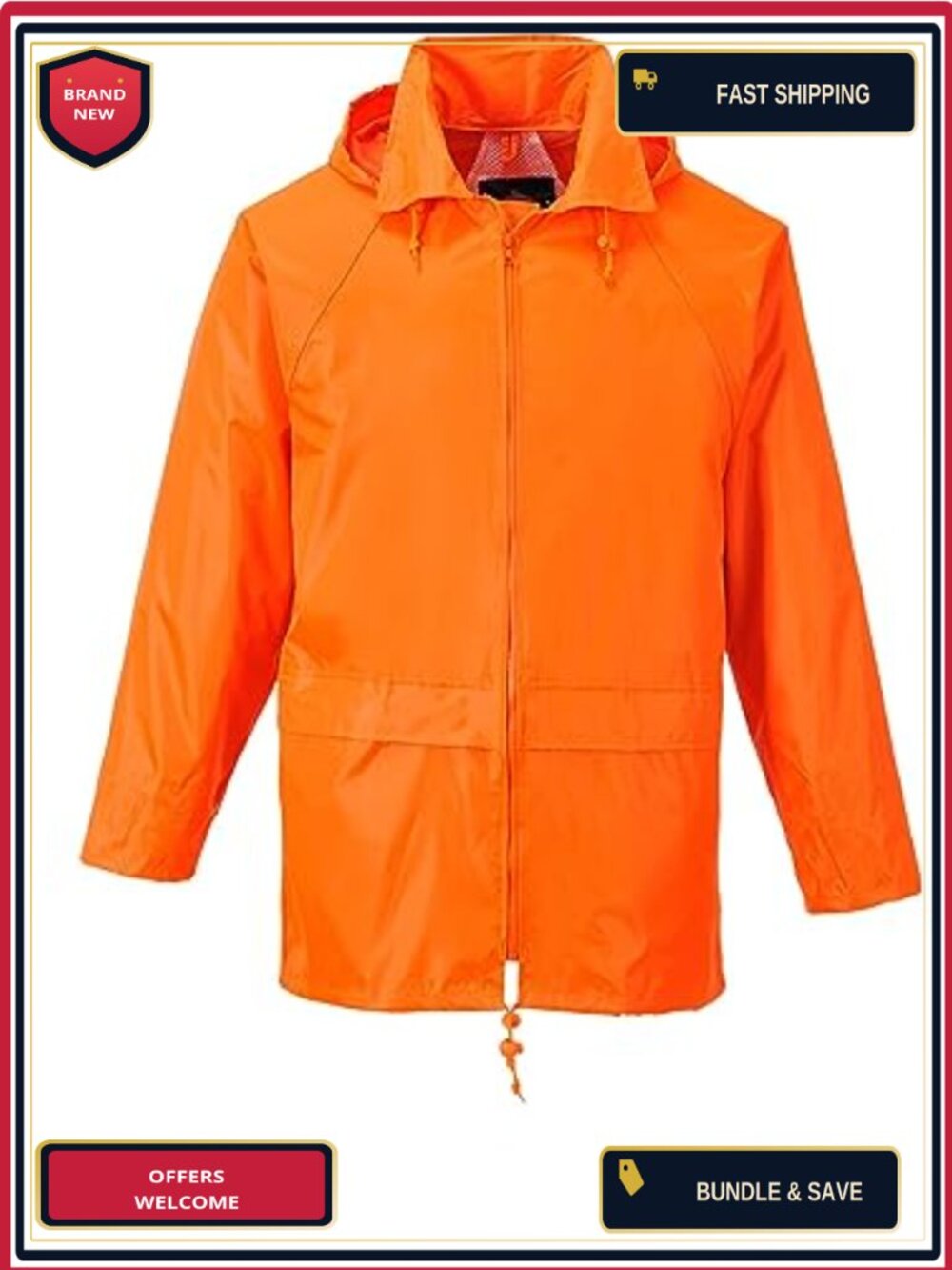 Waterproof Packable Rain Jacket with Taped Seams, Lightweight